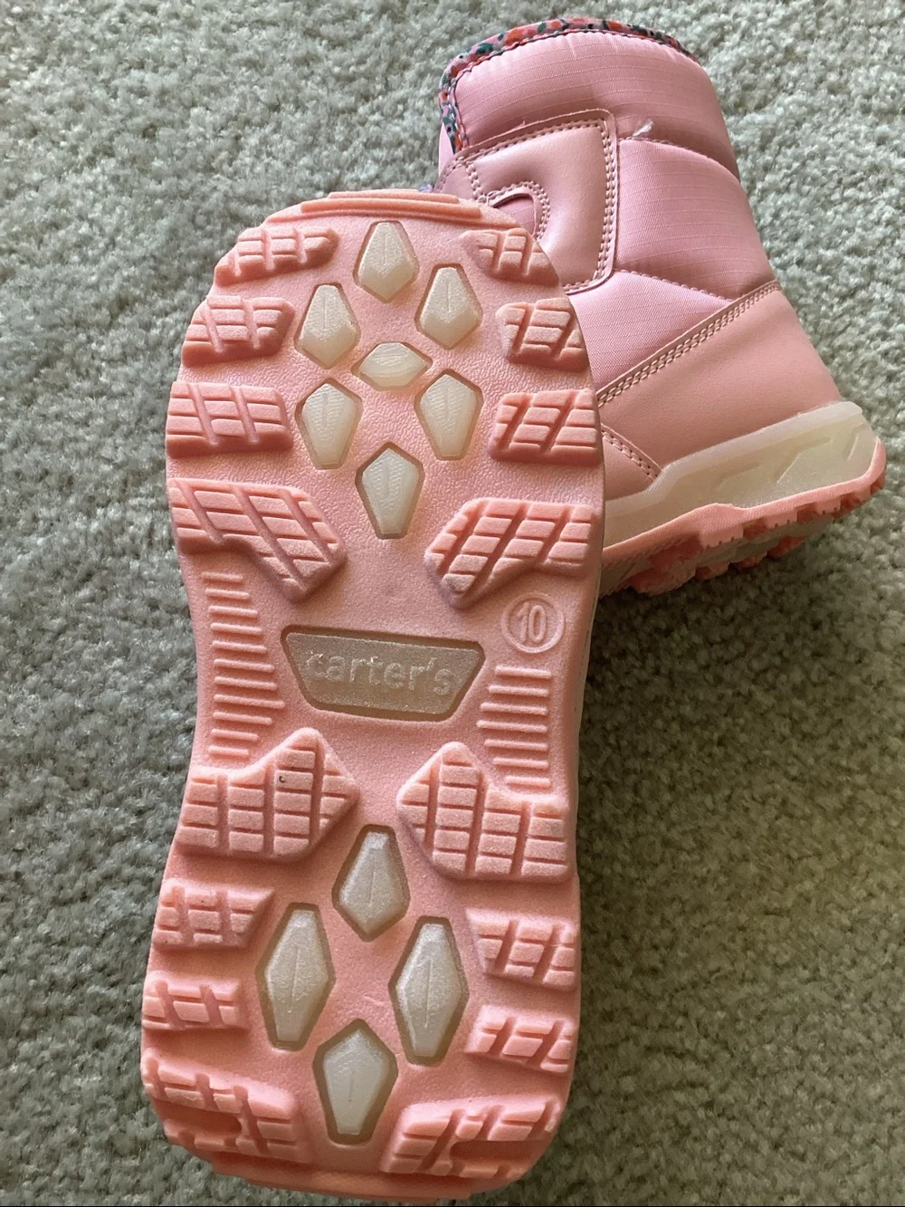 Carter's Girls' Pink Hook-and-Loop Snow Boots with Floral Trim